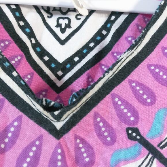 Rainbow Pink Boho Printed Cotton Maxi Dress Pockets Size OSFM - Picture 6 of 10